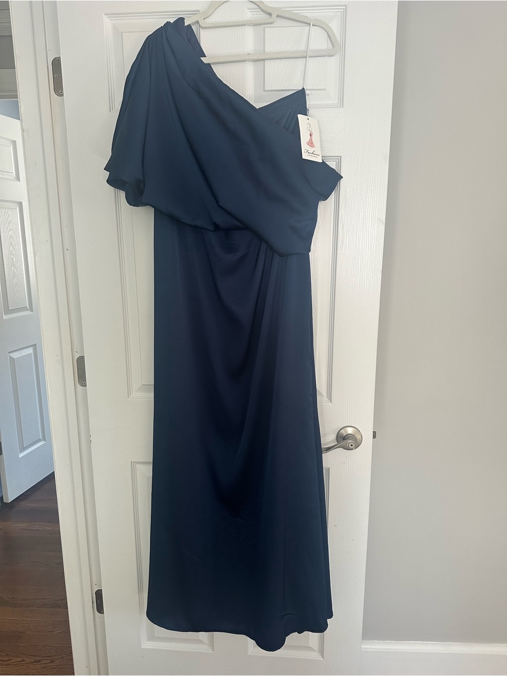 One-Shoulder Midnight Blue Draped Gown